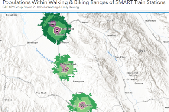 Map showing distances from SMART stations