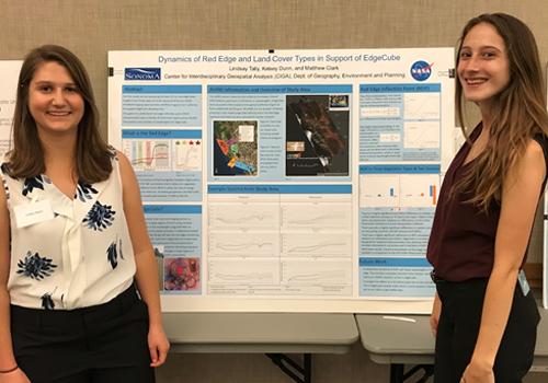 Students standing in front of presentation board