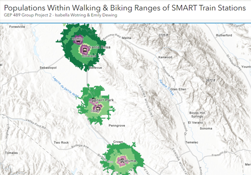 Map showing distances from SMART stations